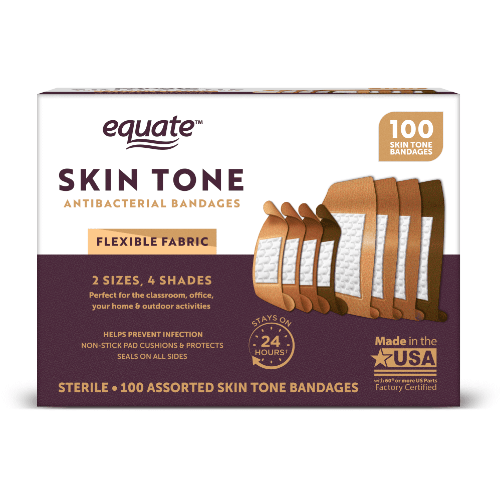 Equate Skin Tone Antibacterial Bandages, 100CT