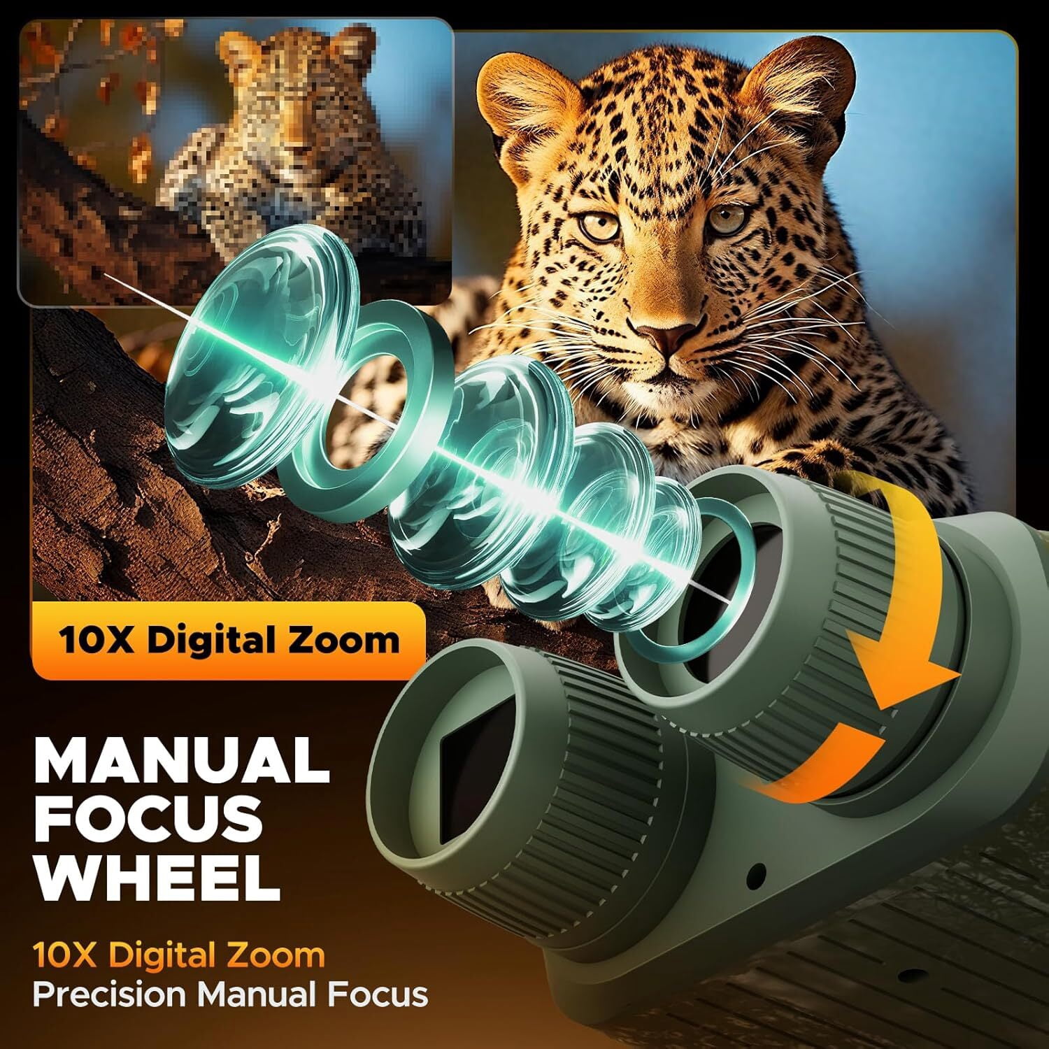 CAMPARK NV02 Night Vision Goggles, 4K 48MP Night Vision Binoculars, 3'' HD Screen & 10X Zoom & 5000mAh Battery, 32GB Card Included, Infrared Vision, 1300ft Range, Perfect for Outdoor, Camping & Secur