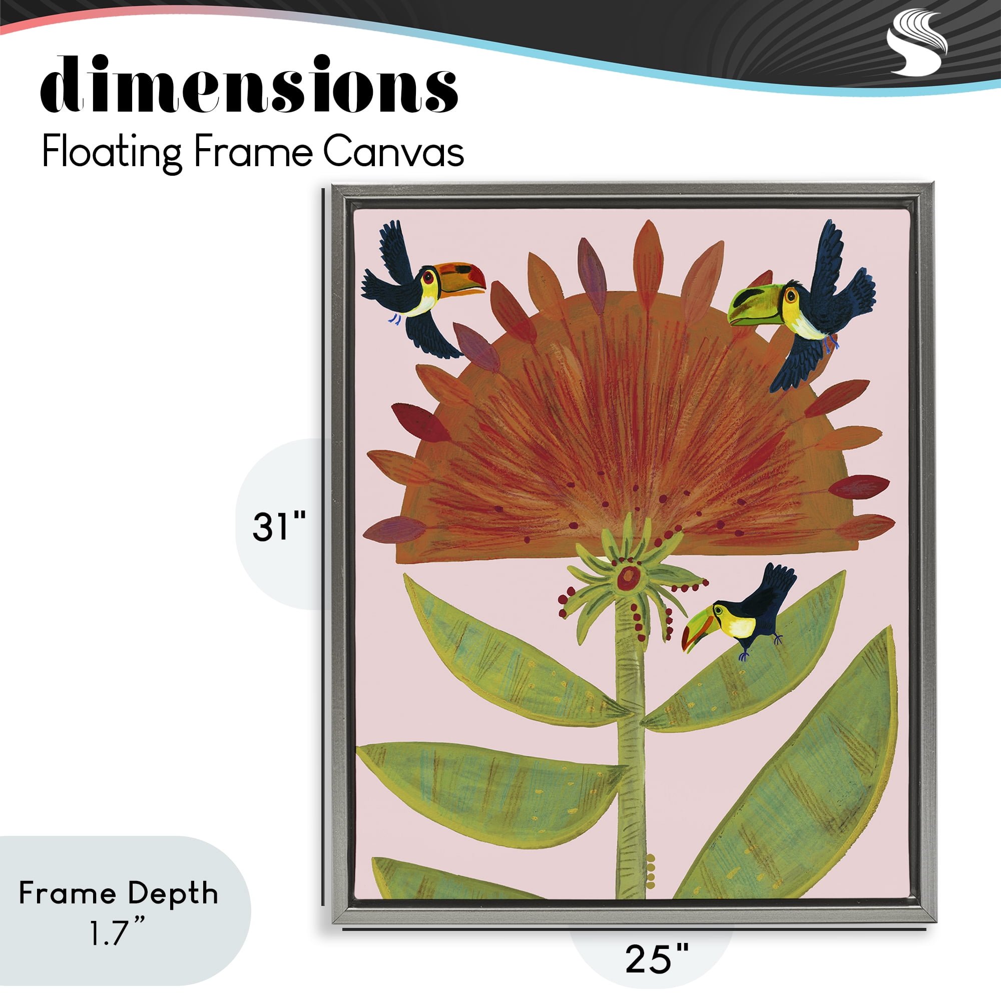Stupell Industries Tropical Plant & Toucans Gray Framed Floater Canvas Wall Art, design by Kay Widdowson