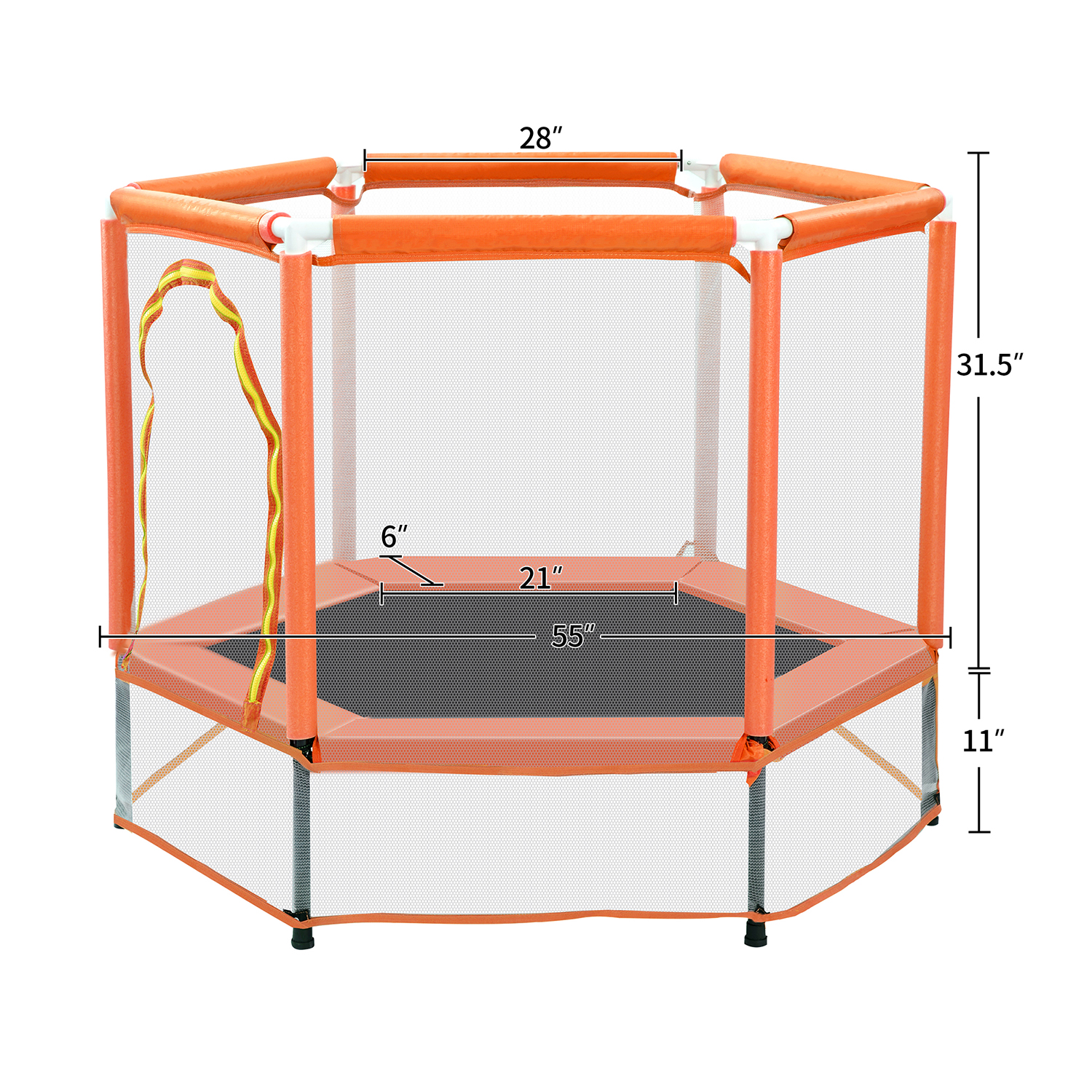 Kadyn 55" Toddlers Trampoline, Vinyl Jumping Trampoline with Safety Enclosure Net and Balls, Indoor Outdoor Mini Trampoline for Kids, Orange Kadyn 55" Toddlers Trampoline, Vinyl Jumping Trampoline with Safety Enclosure Net and Balls, Indoor Outdoor Mini Trampoline for Kids, Orange