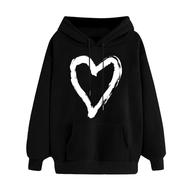 Plebaso Sweat à Capuche pour Femmes Mignon Cœur Manches Longues Décontracté avec Poches