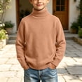 thumbnail image 2 of Fall Sweaters Nelozsy Kids Fashion Solid Color High Neck Long Sleeve Sweater Brown 12-13 Years, 2 of 8