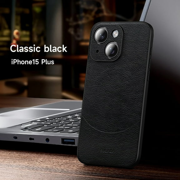 Allytechgroup Slim Case for iPhone 15 Plus, Strong Magnetic [Compatible with MagSafe] Business Case, Luxury PU Leather Screen Lens Protection Shockproof Cover Case for iPhone 15 Plus, Black