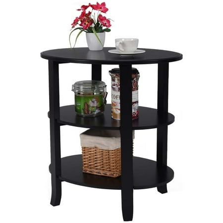 Black Oval Wood GHP Black Painted MDF & Pine Wood Oval Living Room Coffee Table with 2-Tier Shelves ()