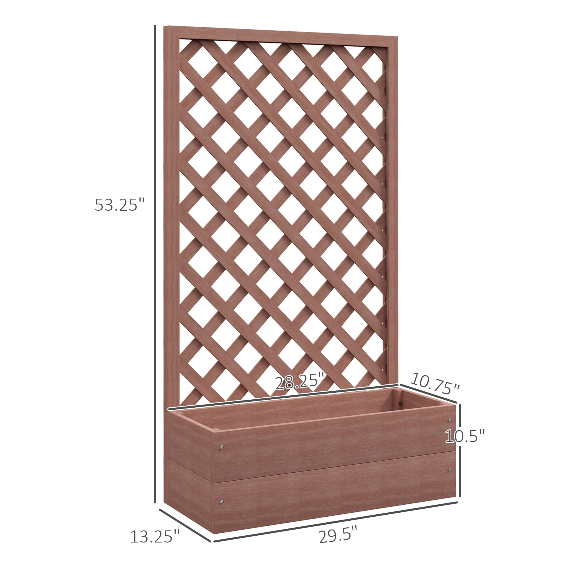 Garden Pots Outsunny Raised Garden Bed with Trellis Lattice, Wood Planter Box with Self Draining Gap, Freestanding Trellis Planter for Climbing Plants, Vines, Flowers, 29.5" x 13.25" x 53.25", Light