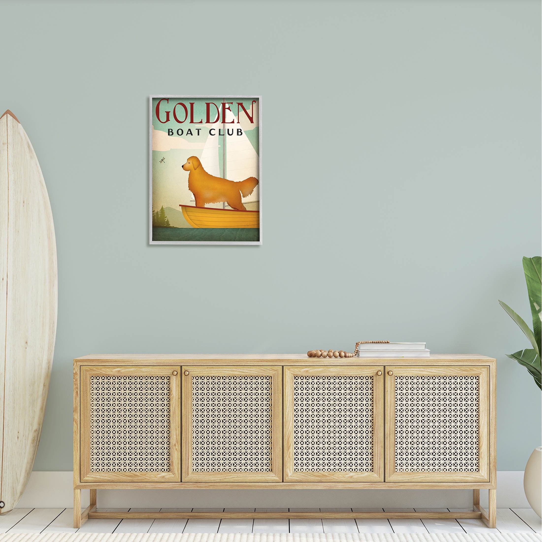 Stupell Industries Boat Club Dog Sailing Graphic Art Gray Framed Art Print Wall Art, Design by Ryan Fowler