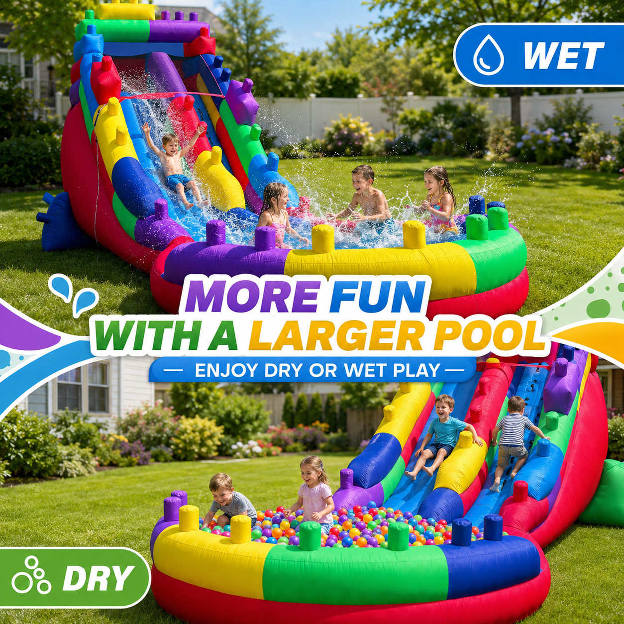 22.5FT Block Party Inflatable Water Slide with Splash Pool , Outdoor Backyard Playset For Kids Birthday Party Summer Outdoor Fun(with Blower)
