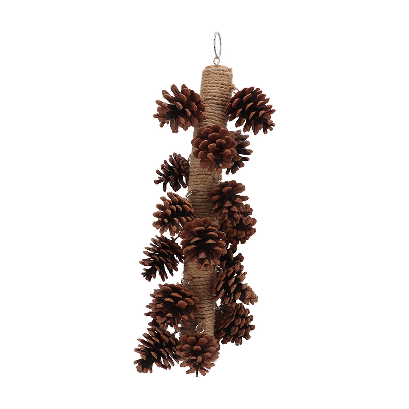 YAHHU Birds Bite Toy Wooden Pine Cone Hanging Parrots Beak Grinding Toy with Metal Hook for Cage 15.75 inches / 40 cm Natural Molar Chew Accessory for Macaws Cockatoos
