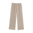 thumbnail image 4 of HH TRAF - Pantalón de pijama para mujer, estilo cintura alta, liso, pierna ancha, con bolsillos, plisado, cintura elástica, ajustado, largo, 4 of 5