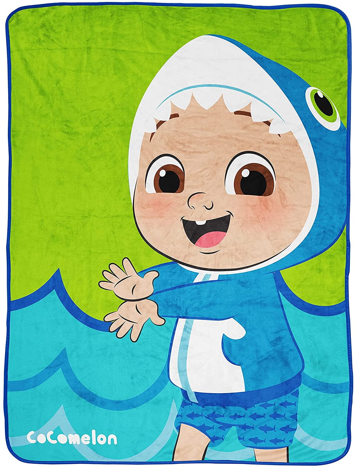CoComelon JJ Shark Kids 46'x60' Plush Throw, 100% Microfiber, Green