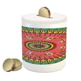 thumbnail image 1 of Arrow Piggy Bank, Traditional Ornate Arrow Bull Skull and Feather Pattern Round, Ceramic Coin Bank Money Box for Cash Saving, 3.6" X 3.2", Multicolor, by Ambesonne, 1 of 4