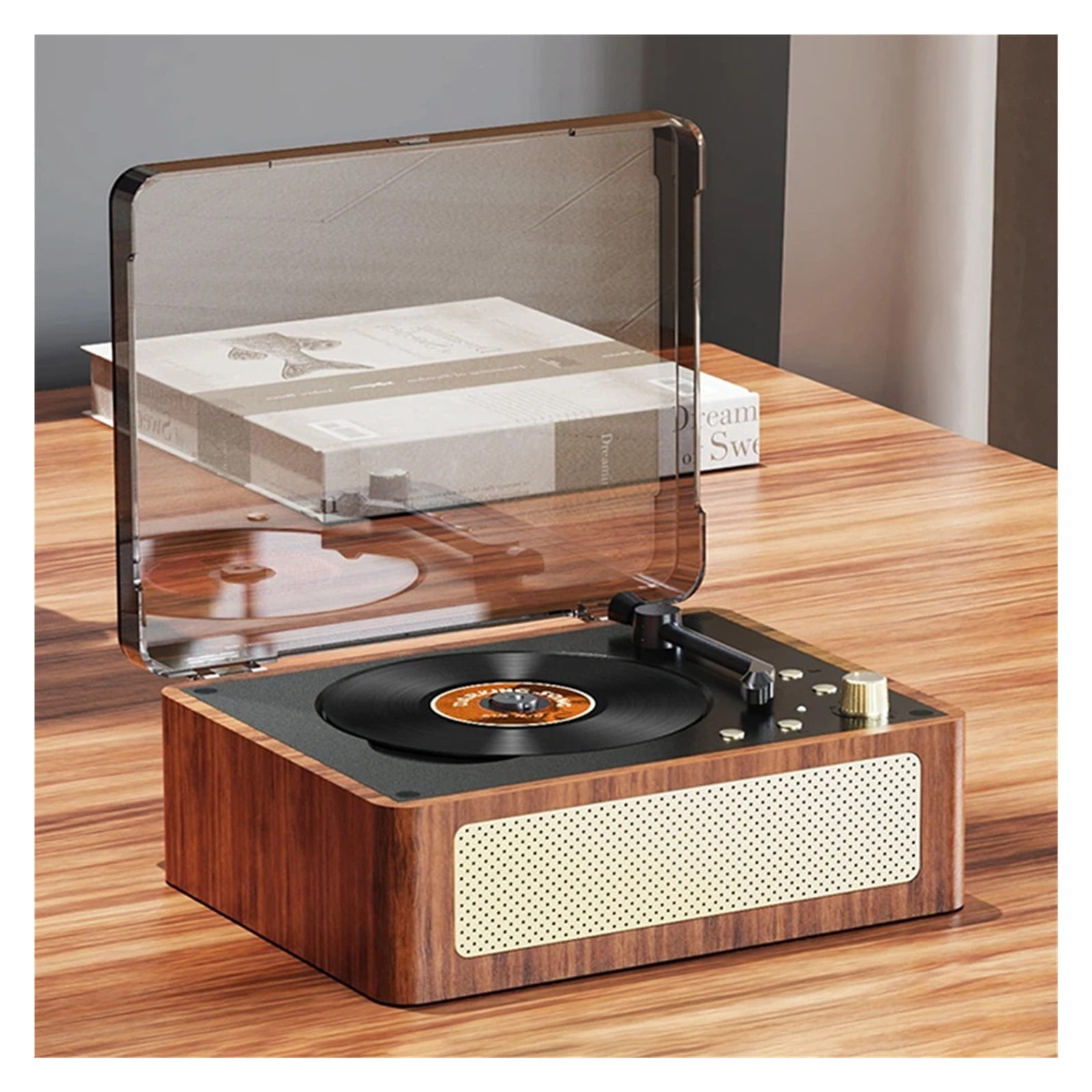 Vintage Leather CD Player Two-Way Bluetooth 5.0 Built-In Speaker Portable Rechargeable ,Multi-Functional