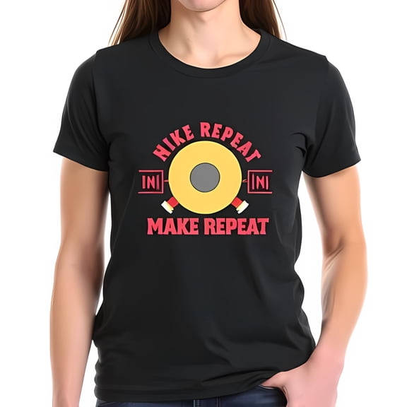 Cotton Short Sleeve T-Shirt for Hikers - 'HIKE REPEAT MAKE REPEAT' Colorful Marker Design Fun Outdoor Tee