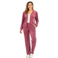 thumbnail image 2 of Women's Two Pieces Soft Velour Hoodie and Velour Pants Everyday Tracksuit Set Casual Joggers Activewear Red/Purple, 2 of 7