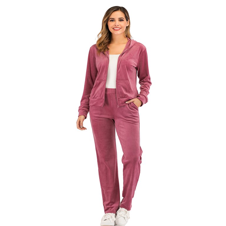 Classic Women's Long Sleeve Solid Velour Sweatsuit Set Hoodie and Pants  Sport Suits Tracksuits Women Velvet Tracksuit Activewear Sport Set 