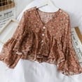 thumbnail image 3 of Women's Fashion V Neck Floral Print Blouses Sweet Fresh Long Sleeves Chiffon Shirt Tops, 3 of 6