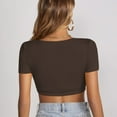 thumbnail image 3 of Jdlsppl Women's Sexy Shirt Crop T Shirt Short Sleeve Square Neck Fashion Soft Summer Spring Cool Basic Top Brown Large, 3 of 4
