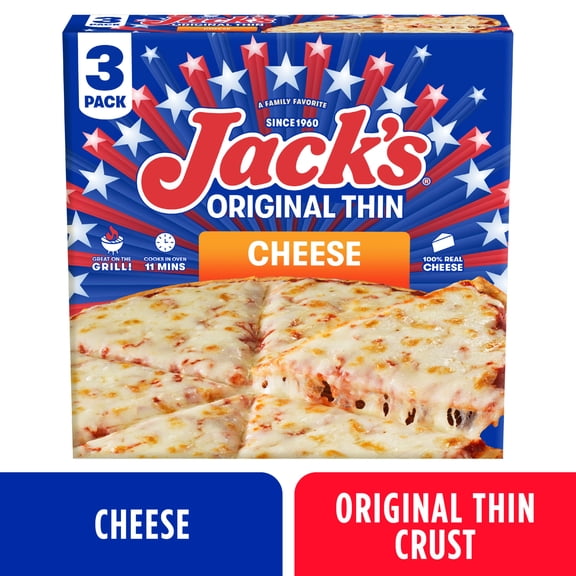 Jack's Frozen Cheese Pizza, Original Thin Crust Pizza for Grilling, 3 Pack, 43.1 oz (Frozen)