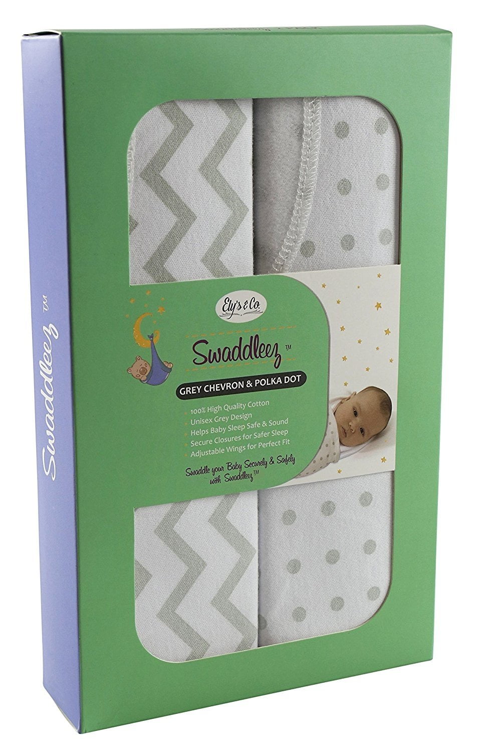 Swaddleez - Swaddle Blanket, Adjustable Baby Wrap 2 Pack Grey Chevron and Polka Dots 0-3 Months