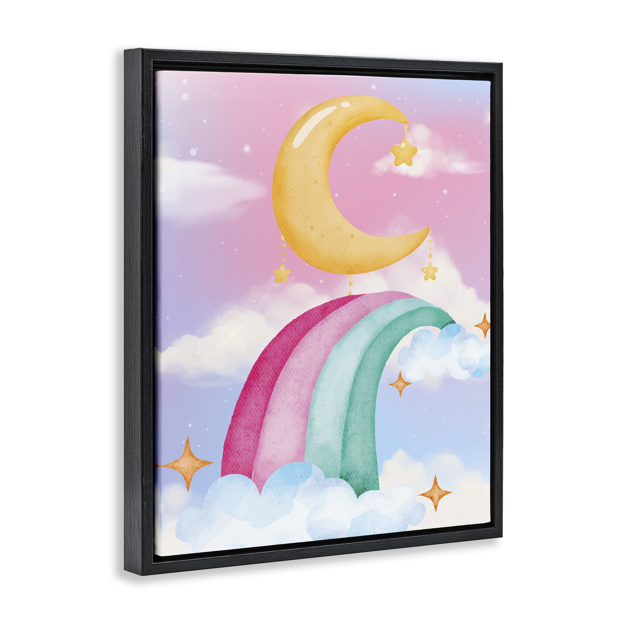 Moon Rainbow in Clouds Black Framed Floater Canvas Wall Art, design by Jesse Keith