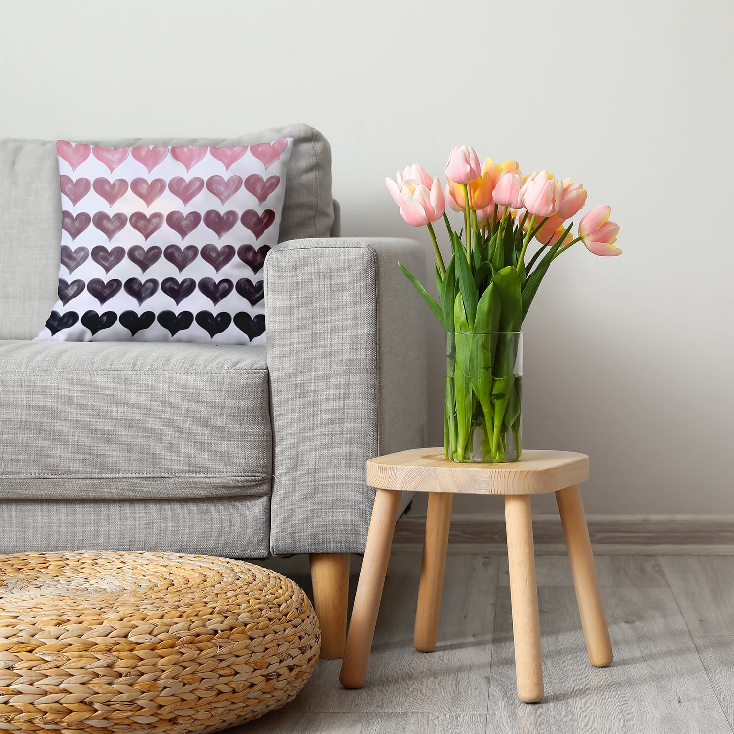 20"x20" Simply Daisy Valentines Colored Hearts Poly Accent Pillow, Pink-Black Qty 1