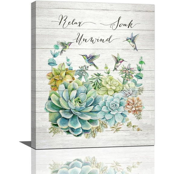 Botanical Plant Succulent Wall Art Country Farmhouse Hummingbird Canvas Prints Rustic Relax Birds Pictures Painting Framed Artwork Green Home Decor for Church Kitchen Bathroom Bedroom Dining Living