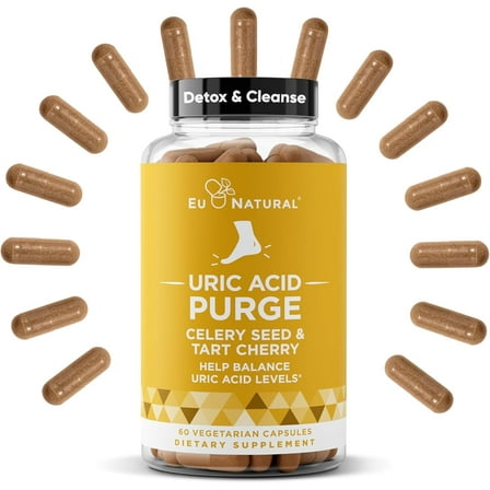 Purge! Uric Acid Flush – Eat & Drink What You Want – Detox and Cleanse with Celery Seed Extract, Tart Cherry & Chanca Piedra for Effective Joint Support & Active Mobility – 60 Soft Vegan Capsules