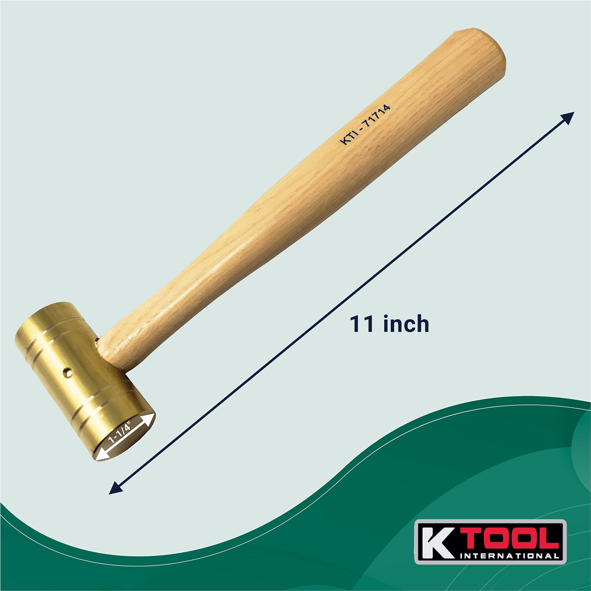 K Tool International 71733 32 oz. Brass Ball Pein Hammer with Hickory Wooden Handle for Garages, Repair Shops and DIY, Solid Brass Head, Non Sparking, 1-1/2" Head, A