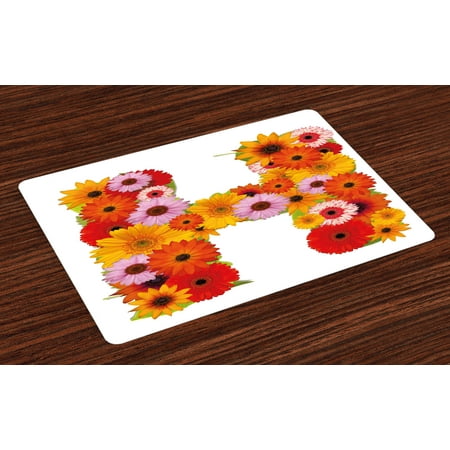 Letter Writing Set - Letter H Placemats Set of 4 Summer Vibes Featured Writing Language First Name Words Feminine Influences Design, Washable Fabric Place Mats for Dining Room Kitchen Table Decor,Multicolor, by Ambesonne
