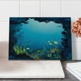 thumbnail image 2 of Ocean Cutting Board, Topical Underwater Cave Fishes Swimming Marine Coral Reefs Exotic Aquatic Beauty Image, Decorative Tempered Glass Cutting and Serving Board, Small Size, Dark Blue, by Ambesonne, 2 of 5