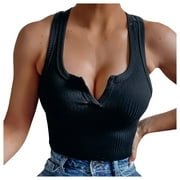 Beppter Shirts for Women for Women Open Back Halter-neck Slim-fit Knit Ribbed Solid-color ole Vest Camis Top Tank Tops XL Black