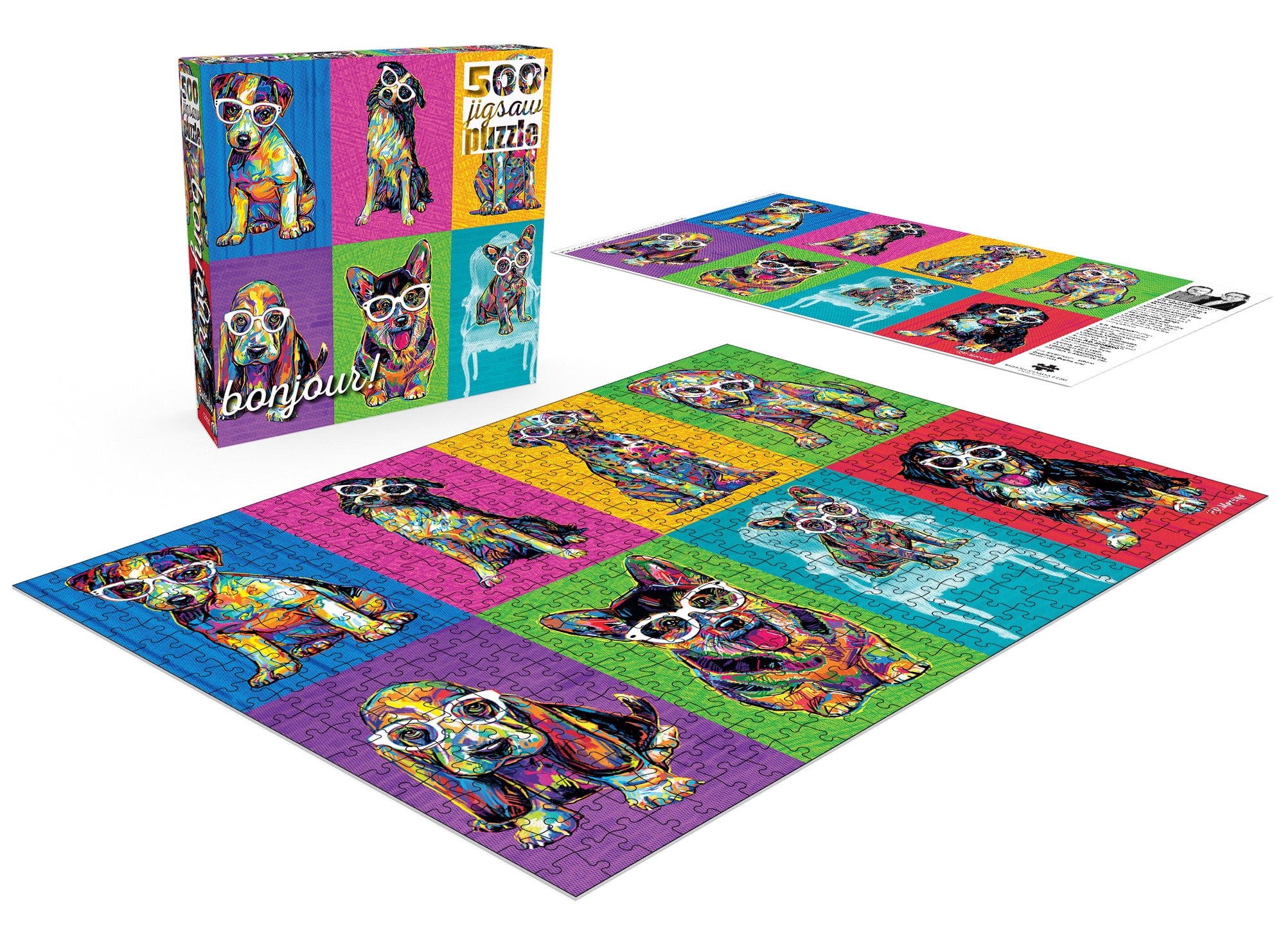 Buffalo Games Bonjour Colorblock Dogs 500-Piece Interlocking Jigsaw Puzzle for Adults Ages 14+