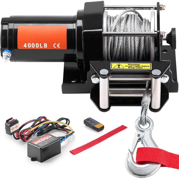 Electric Winch, 4000 lbs. Line Pull Capacity, 12V DC ATV/UTV Winch, IP55 Waterproof for Towing UTV ATV, Steel Cable