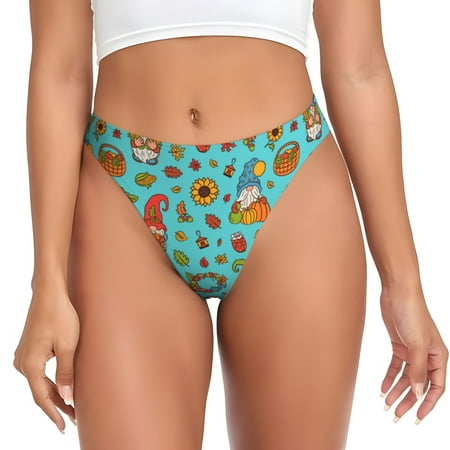 Adobk fall cute gnome Pumpkin Print Seamless Women Underwear Thongs No Show Ladies Thong No Line Breathable Comfortable Panties Undies for Women-X-Large