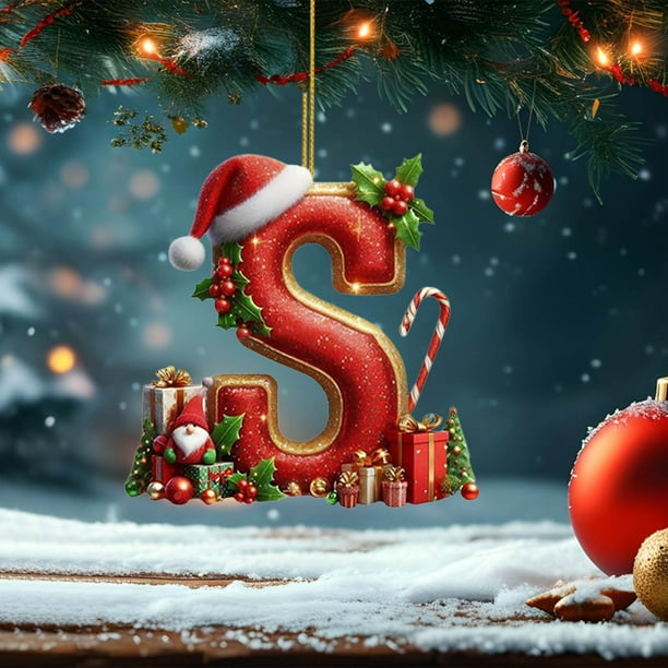 Adornos Navideños Colgantes con 26 Letras para Árbol de Navidad, Adornos Navideños Personalizados para Hacer Tú Mismo, Decoración Navideña, Decoración Colgante para Árbol de Navidad.