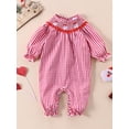 thumbnail image 3 of ZINTAOZT Newborn Baby Girl Christmas Smocked Romper Santa Plaid Print Jumpsuit Long Sleeve Puff Playsuit Xmas Outfit, 3 of 8