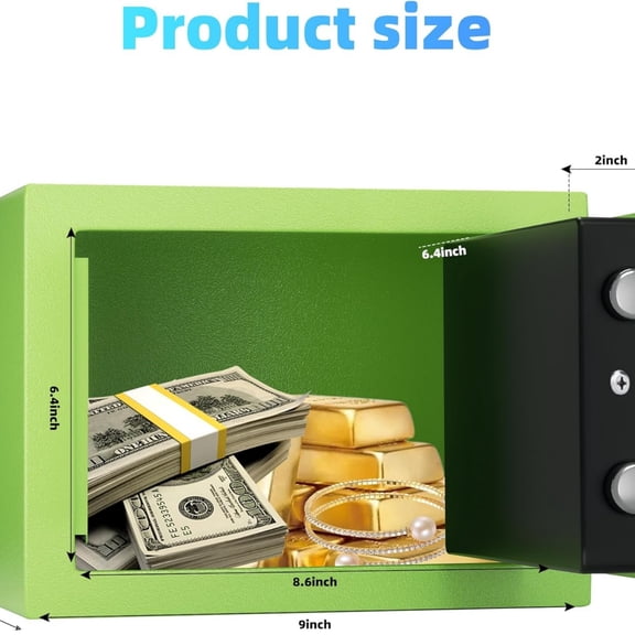 Digital Electronic Money Safe, Steel Security Lock Box with Keypad, Office Hotel Business Jewelry Gun Cash Safe, 0.23 Cubic Feet, 9.06" W x 6.69" D x 6.69" H（green）