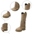 thumbnail image 5 of Winter Fall Studded Fringe Platform Wide Mid Calf Boots for Women Boho Ethnic Chunky Knee High Cowboy Cowgirl Riding Tall Boots, 5 of 7