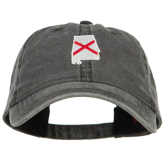 Alabama State Flag Map Embroidered Washed Cap - Black OSFM