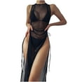 thumbnail image 4 of Brilliant Ladies Fashion Solid Color Lacing Split Bikini Sexy Women's Swimsuit Mesh Smock Suit Summer 2024(Black,S), 4 of 8