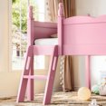 thumbnail image 5 of Leumius Twin Size Loft Bed with Full-Length Guardrails, Solid Wood Low Loft Bed with Ladders and Beside Book Shelf, Chic Shape and Low Profile Design for Boys Girls Pink, 5 of 9