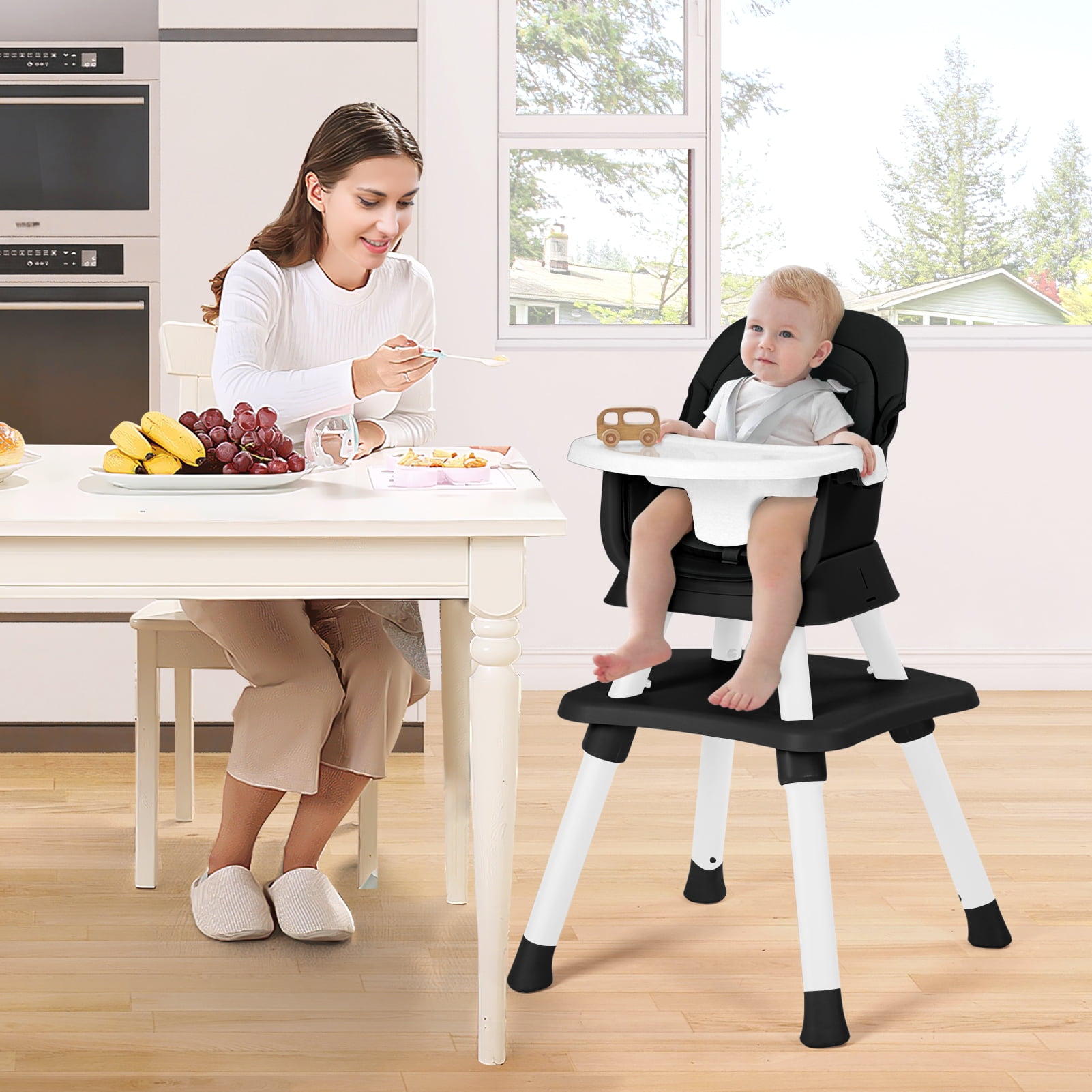 AILEEKISS 8 in 1 Baby High Chair, Toddler Dining Booster Seat for Eating, Black