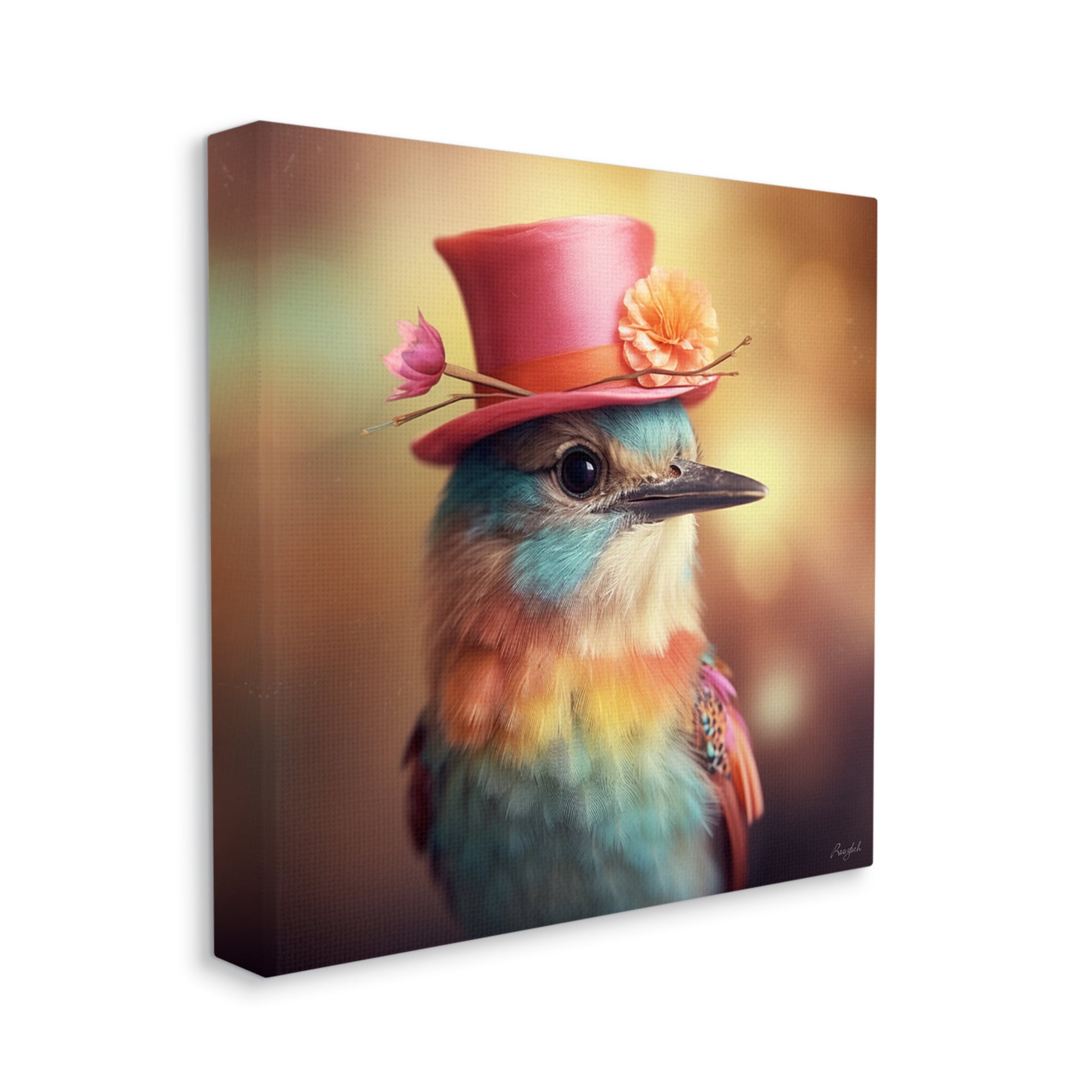 Stupell Industries Pastel Bird in Hat Animals & Insects Painting Gallery Wrapped Canvas Art Print Wall Art, 24 x 24