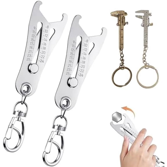 2PCS Portable Precise Thread Checker Keychain,Nut and Bolt Size Finder Keychain Thread Size Verification Tool with Two Vernier Calipers -Silver