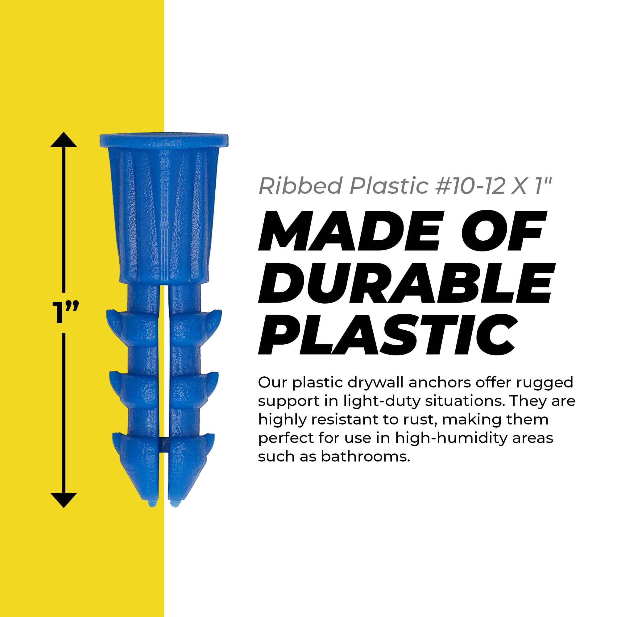Plastic Drywall Anchors - Wall Anchors for Drywall - Plastic Screw Anchors for Secure Fastening (Bulk Pack, #10-12 x 1)