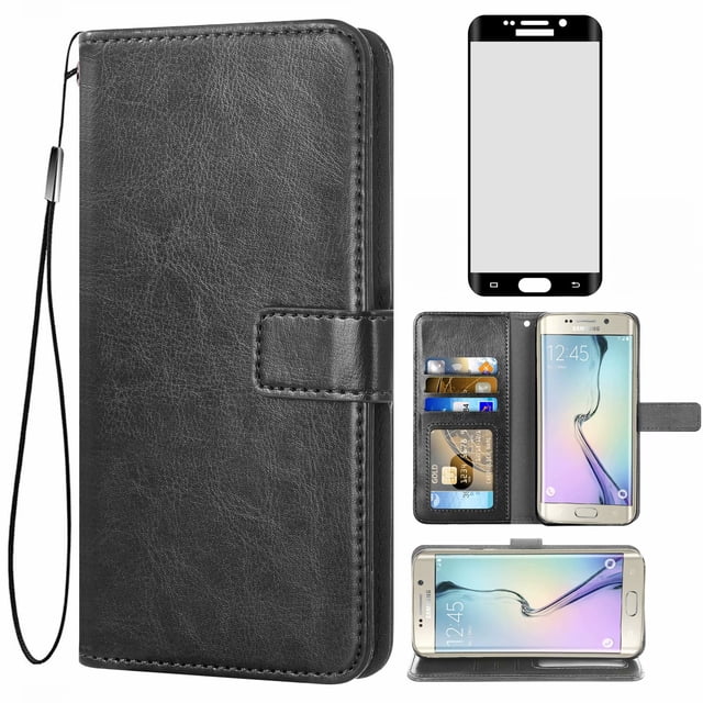 Mobile Phone Cover for Samsung S6 Edge Plus, Cover Premium Pu Leather Tpu Flip Cover Magnetic Closure Card Compartment Stand Function Wallet with Lanyard Protective Cover