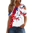 thumbnail image 2 of SOOMLON Fourth of July Womens Graphic Tees Cold Shoulder Distressed Usa Flag Shirts Crew Neck 4th of July Tops Short Sleeve Loose T-Shirt Cute Tee Blouse Apparel, 2 of 7