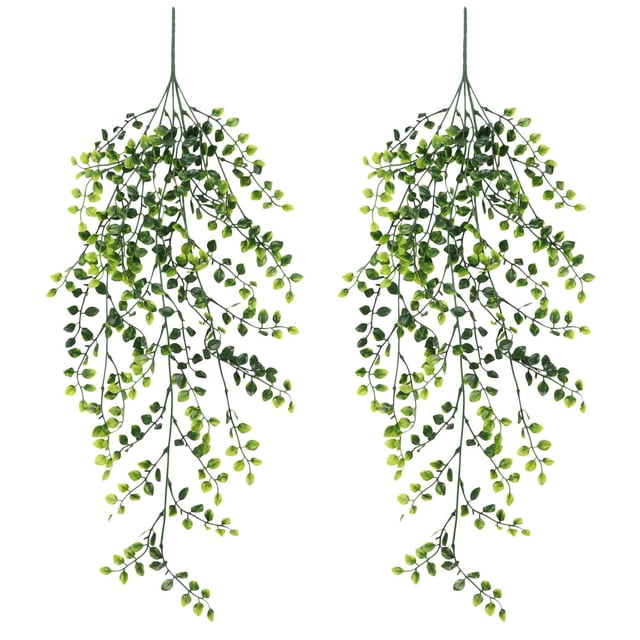 Paquete de 2 plantas colgantes artificiales, decoración de pared falsa, plantas falsas para estantes, cocina, patio, porche, interior y exterior