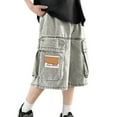 thumbnail image 2 of Boy Jean Shorts Elastic Waist Loose Denim Shorts with Pockets Boy Shorts Size 9-10 Years, 2 of 8