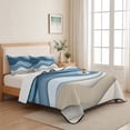 thumbnail image 5 of Queen Quilt Set 90''x96'', Blue Beige Ombre Lightweight Bedspread Coverlet Set with 2 Pillow Shams, Modern Abstract Moire Art Geometric Breathable All Season Quilt Bedding for Bedroom/Guest Room, 5 of 9